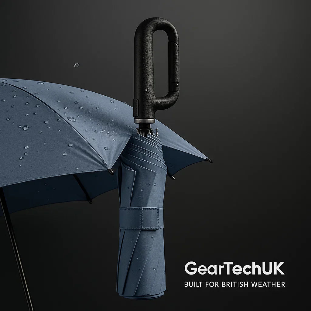 Reflective travel umbrella, automatic and windproof. Ensures visibility & protection in all weather.