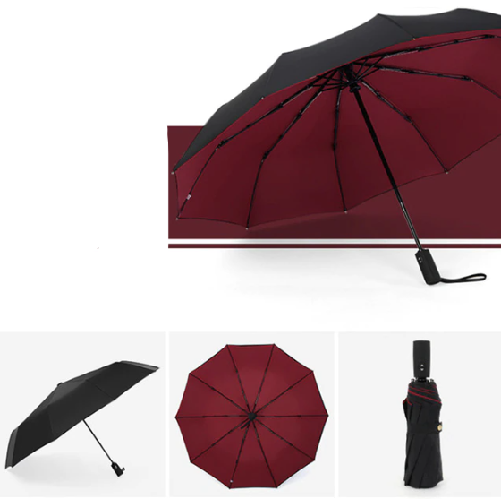 Heavy-duty windproof umbrella, ideal storm protection. Automatic and compact, perfect travel gear for rain.