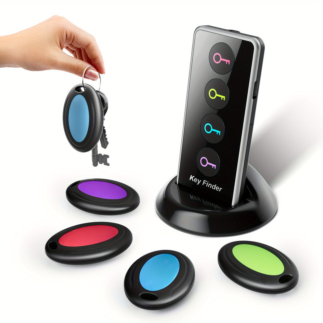 Unisex wireless key finder set with 4 LED trackers for anti-lost essentials, gadgets & organization.