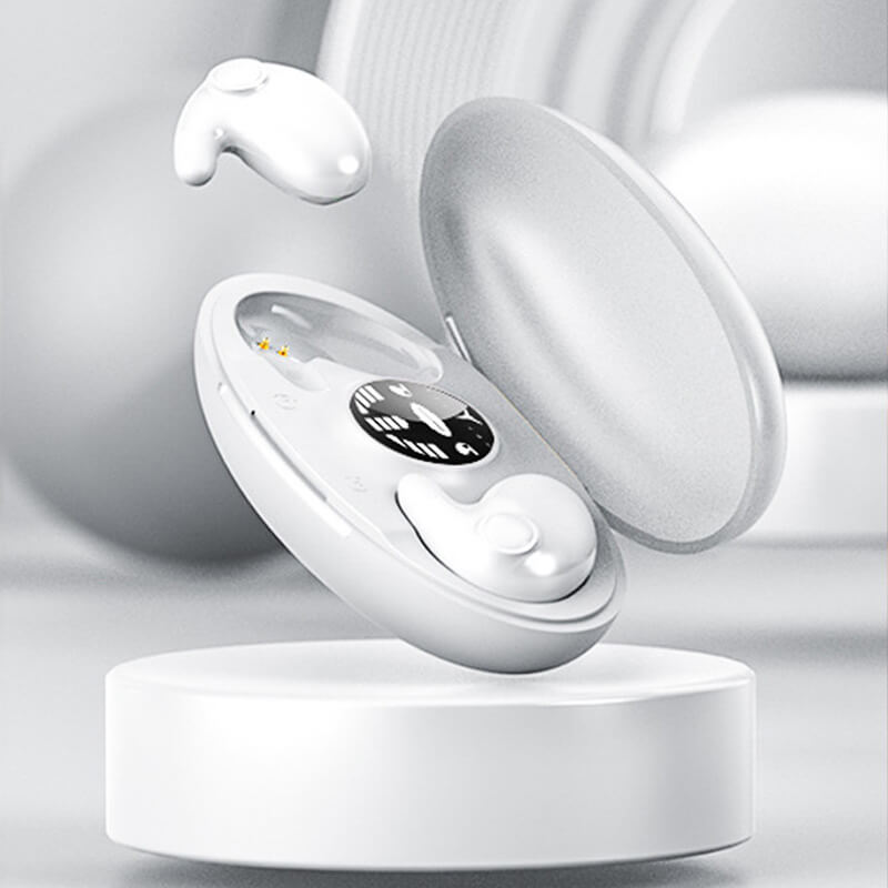 Close-up of sleek wireless noise-cancelling earbuds, ideal for pure audio. Bluetooth headphones for comfort and clarity.