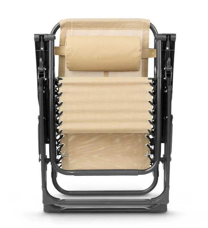 Unisex garden zero gravity chair, easy to fold & transport, with a comfy headrest.