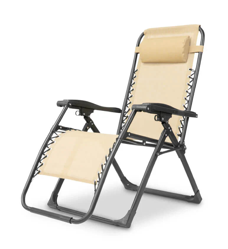 Zero gravity recliner for patio, textilene fabric, foldable design with headrest.