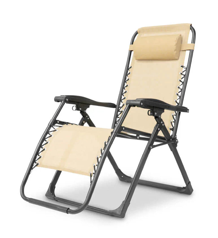 Zero gravity recliner for patio, textilene fabric, foldable design with headrest.