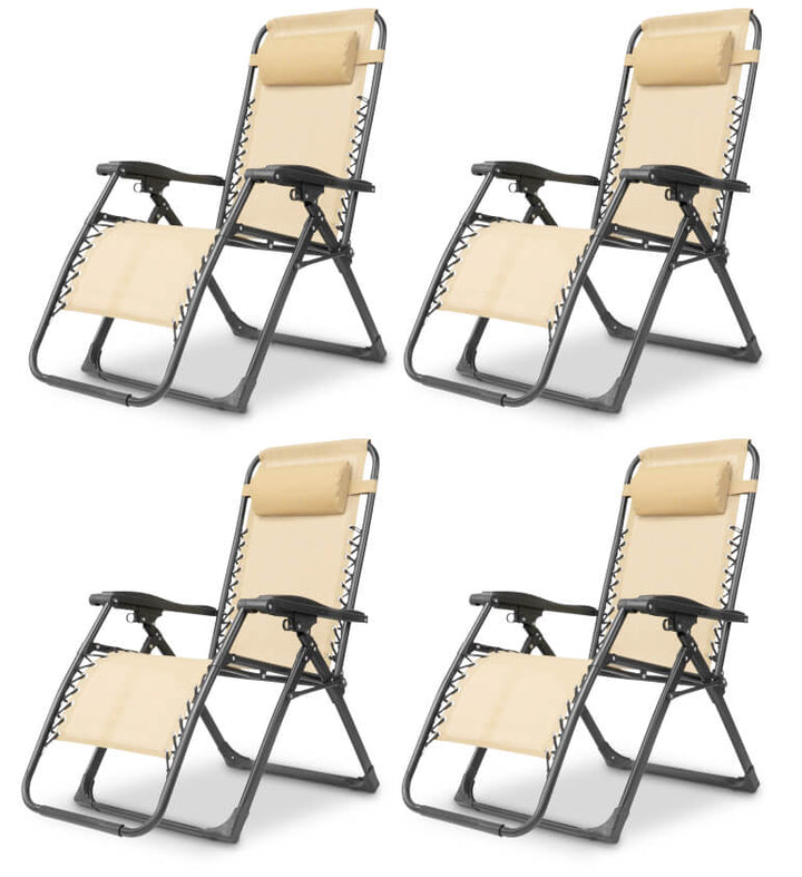 Camping zero gravity chair, lightweight & foldable, with ergonomic headrest.