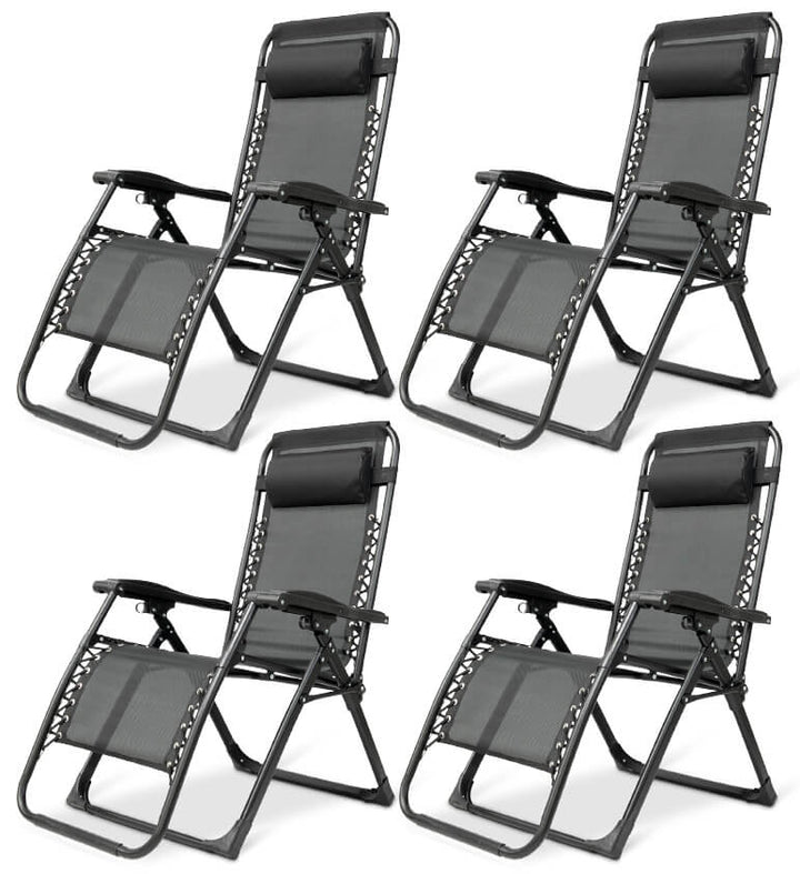 Textilene zero gravity lounge chair, foldable & portable, designed for outdoor comfort.