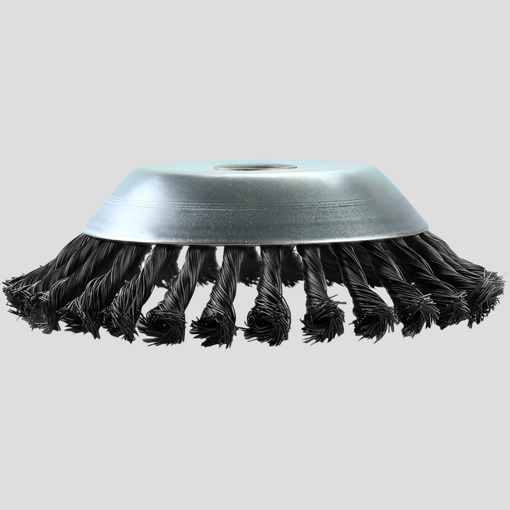 Durable universal fit carbon steel brush head for landscaping equipment