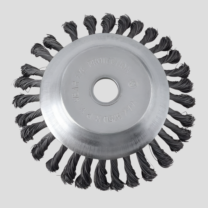 Carbon steel weed trimmer brush head, essential garden tool for tough weeds