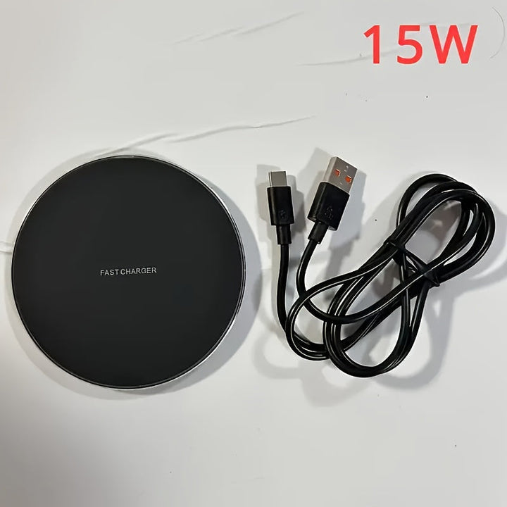 Universal fast wireless phone charger pad for smartphones, iPhone, Android. Top tech accessory & desk organizer.
