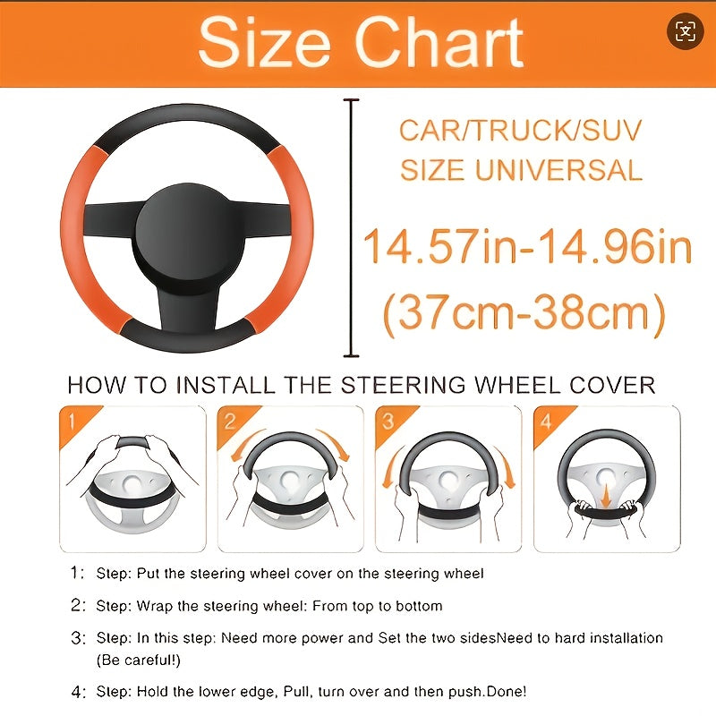 Multi-color PU leather steering wheel cover (grey, burgundy, coffee, beige), non-slip grip.