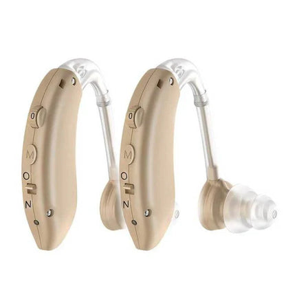 New universal rechargeable hearing aid with ear support for daily wear, enhancing sound.