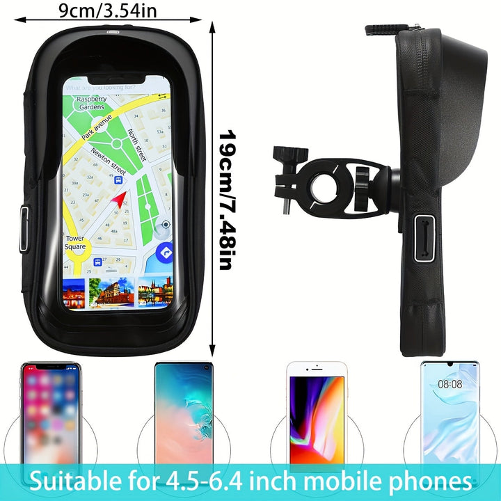 Secure universal waterproof phone holder for bicycle & motorcycle handlebars, 360° rotation, navigation.