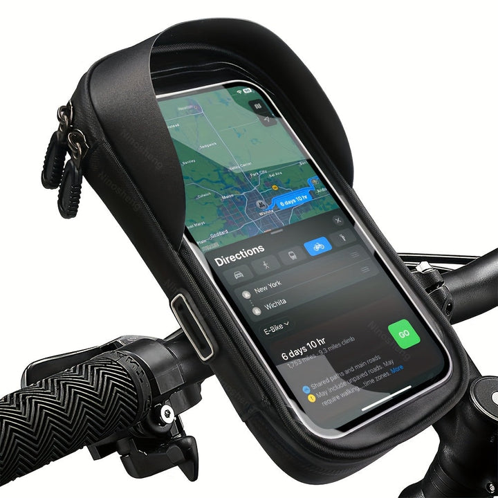 Convenient waterproof phone mount for bicycle & motorcycle. Secure handlebar bag with 360° rotation.