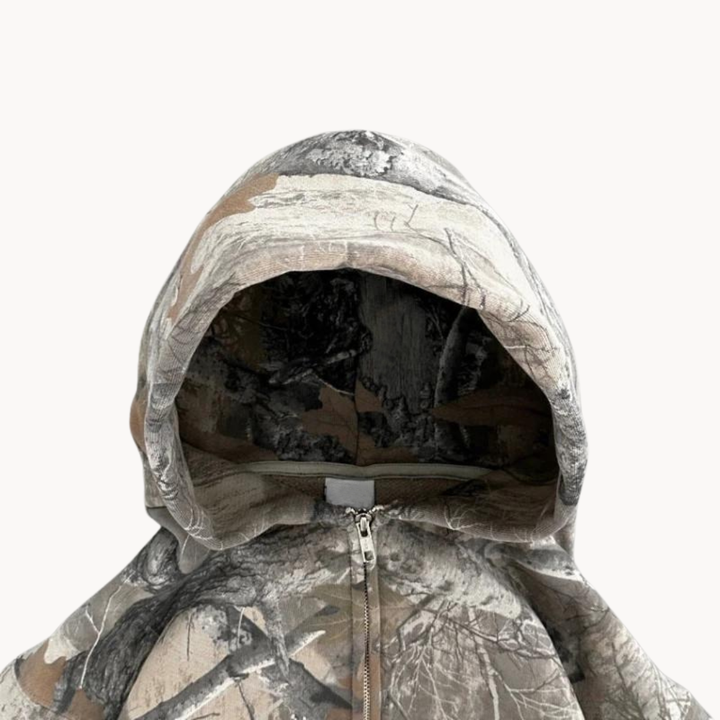 Comfortable relaxed fit urban camo pullover hoodie for casual streetwear layering.