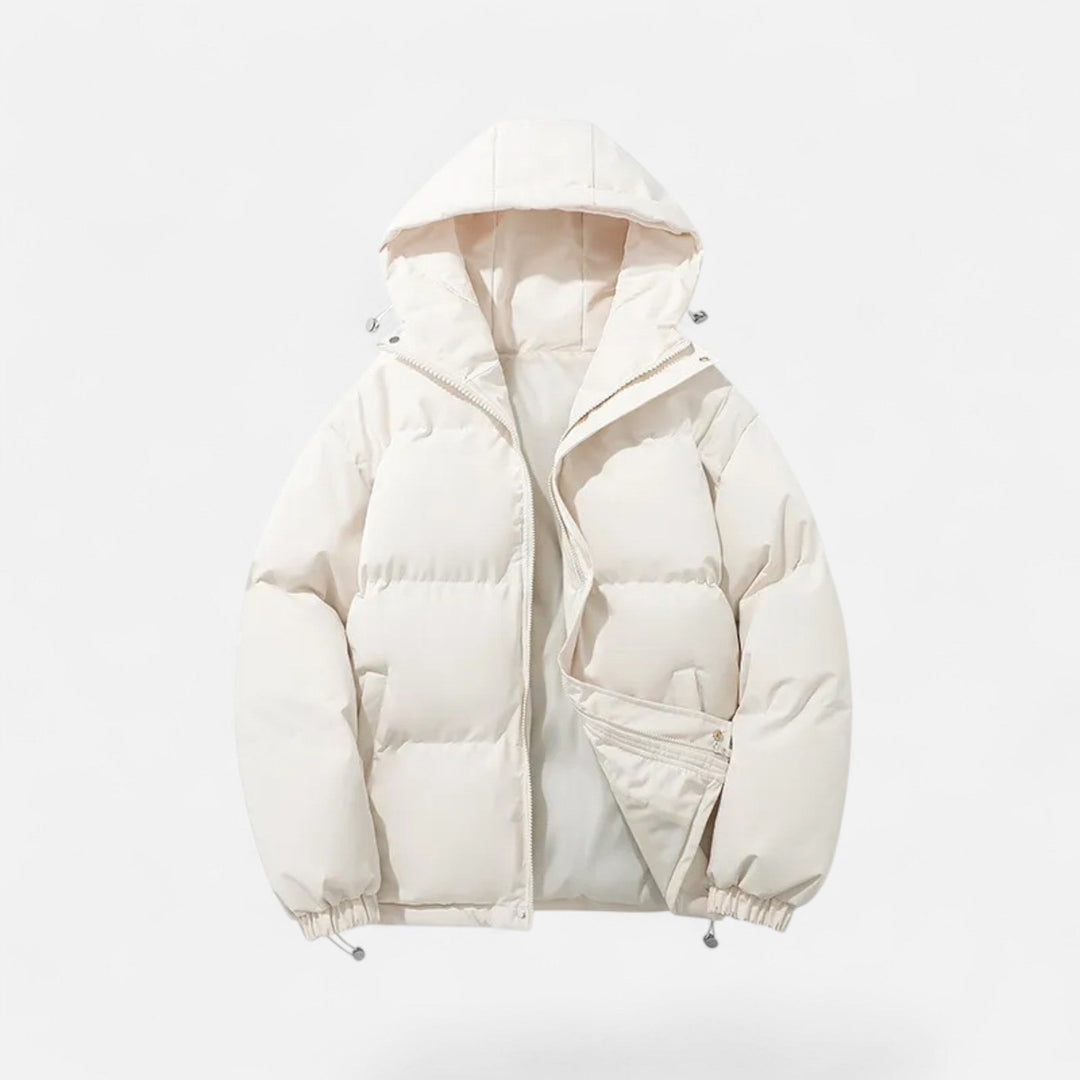 Valmonti Men's hooded padded jacket, black, for winter warmth & elevated casual style.