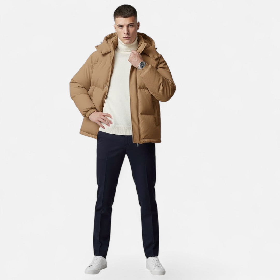 Classic Valmonti men's solid color hooded padded jacket, a must-have for winter warmth.