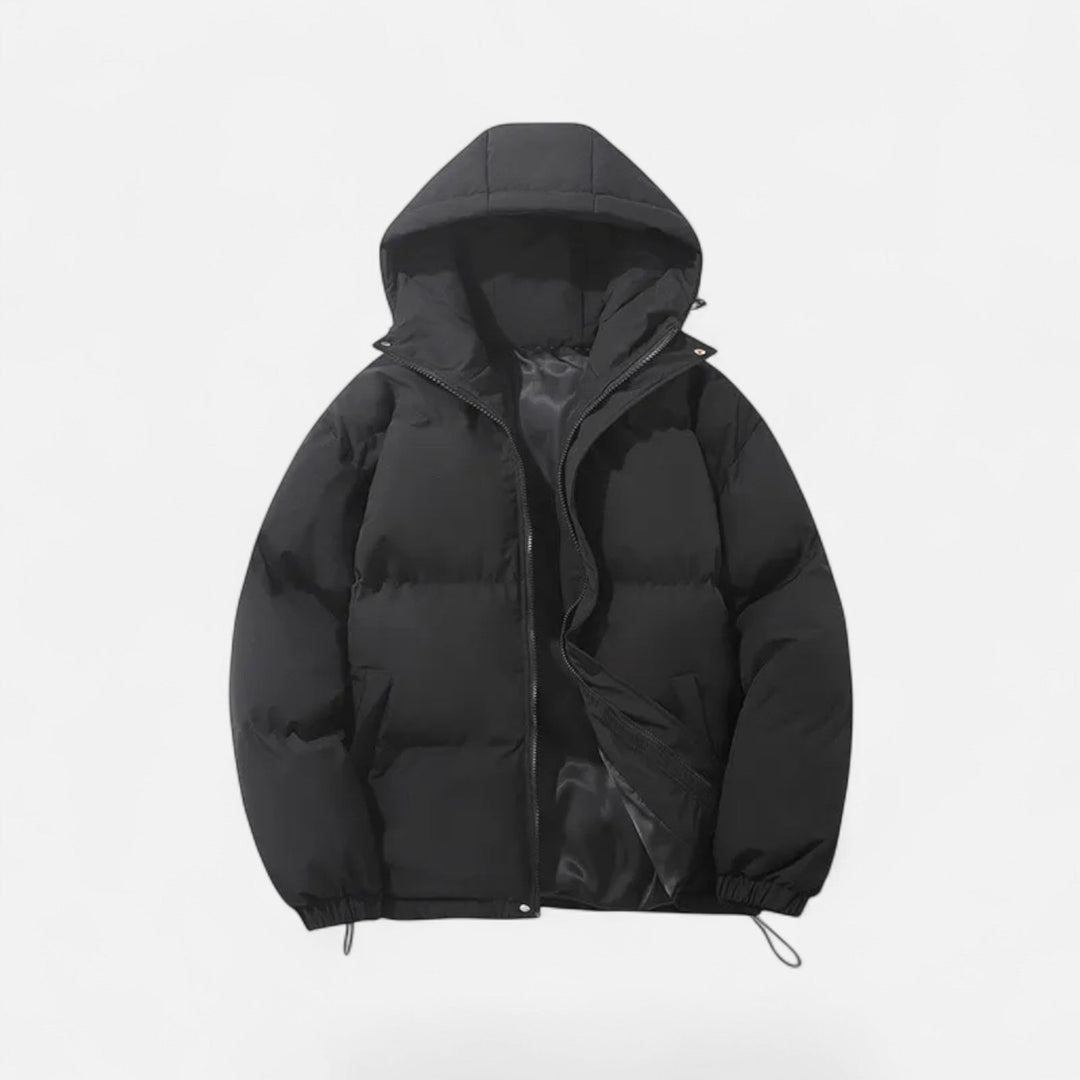 Stylish Valmonti men's padded jacket with hood, offering ultimate warmth for cold weather fashion.