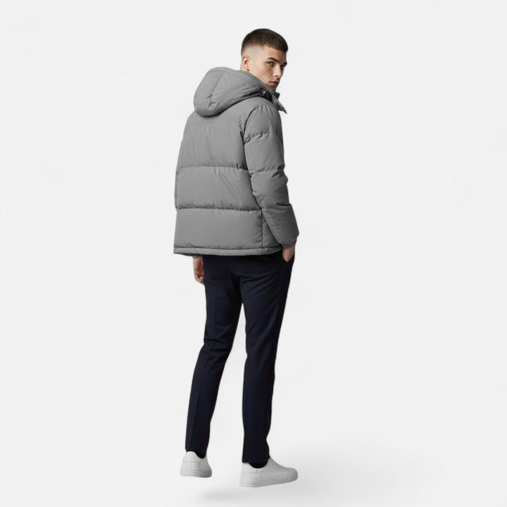 Durable Valmonti men's padded jacket with hood, an excellent choice for cold weather outerwear.