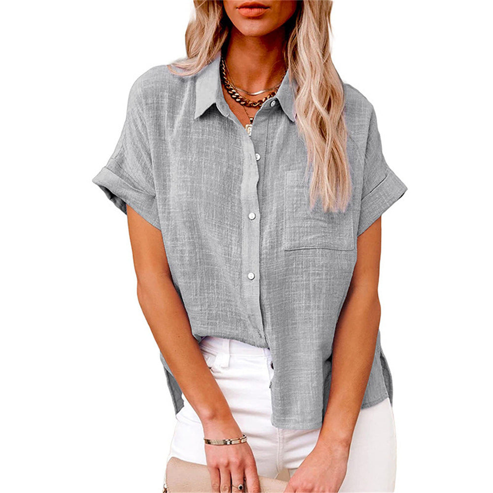 Soft, casual Valmonti women's short sleeve button-front blouse for effortless everyday style.