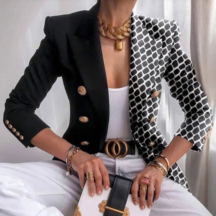 Women's Fashion Patchwork Double-Breasted Blazer