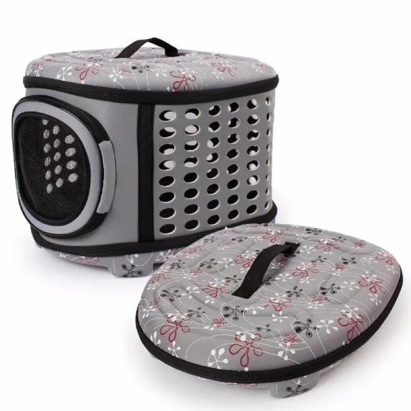 Yellow portable cat carrier with breathable mesh panels for comfortable animal transport.