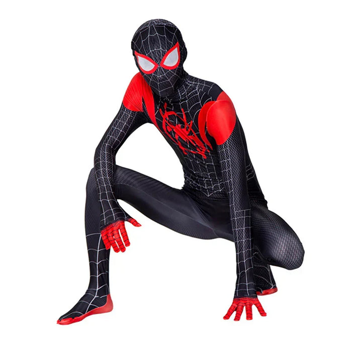 Group of diverse children in various superhero costumes, engaging in imaginative play together.