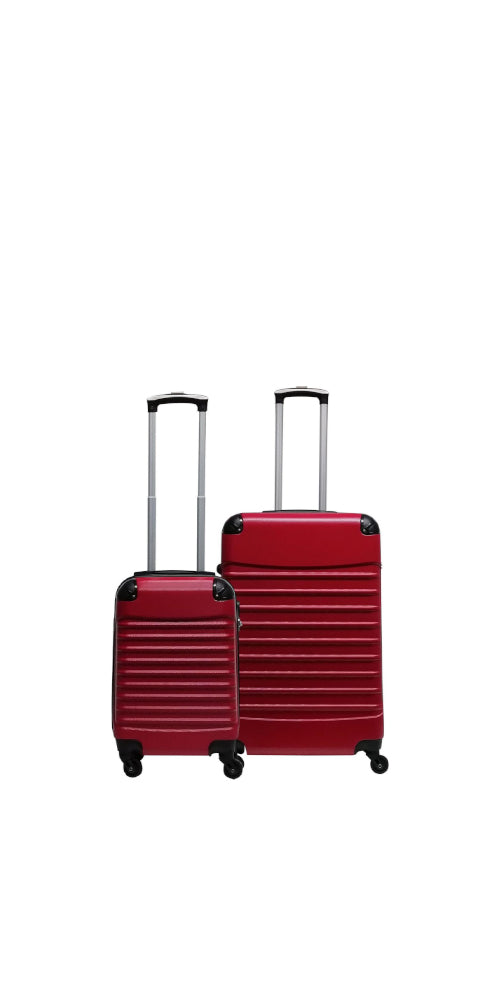Vibrant red 2-piece hardshell luggage set; durable large suitcase & compact carry-on for all travel needs.