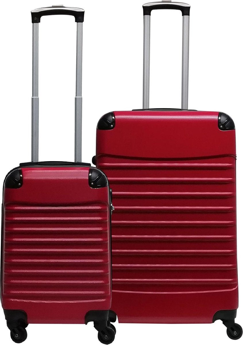 Secure red hardshell luggage set, large & carry-on travel suitcases with smooth spinner wheels for easy trips.