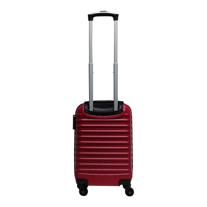 Durable red hardshell 2-piece luggage set, featuring a large checked bag & wheeled carry-on for vacation gear.