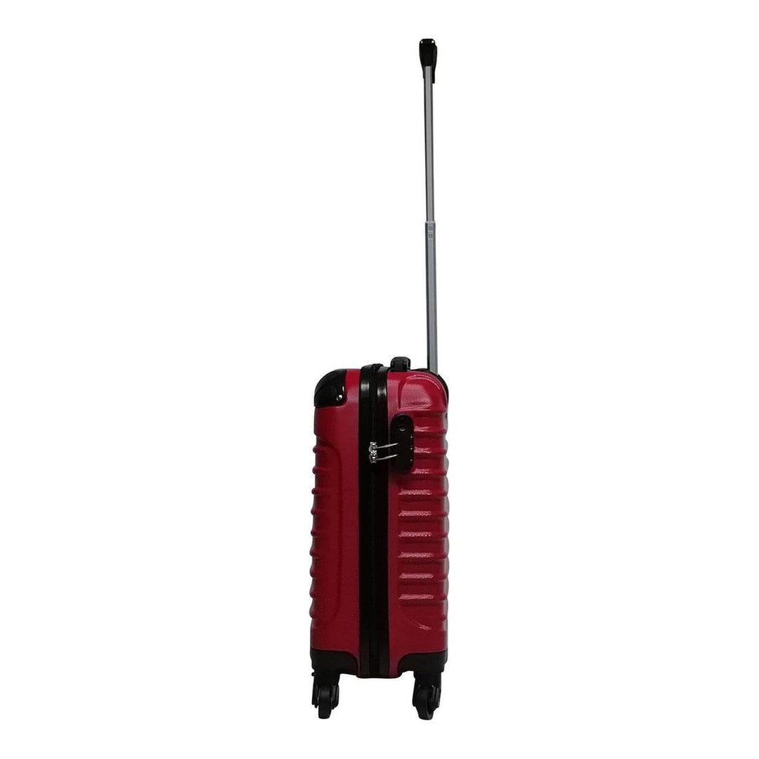 Stylish red hardshell travel luggage set; a spacious large suitcase & a convenient carry-on for any journey.