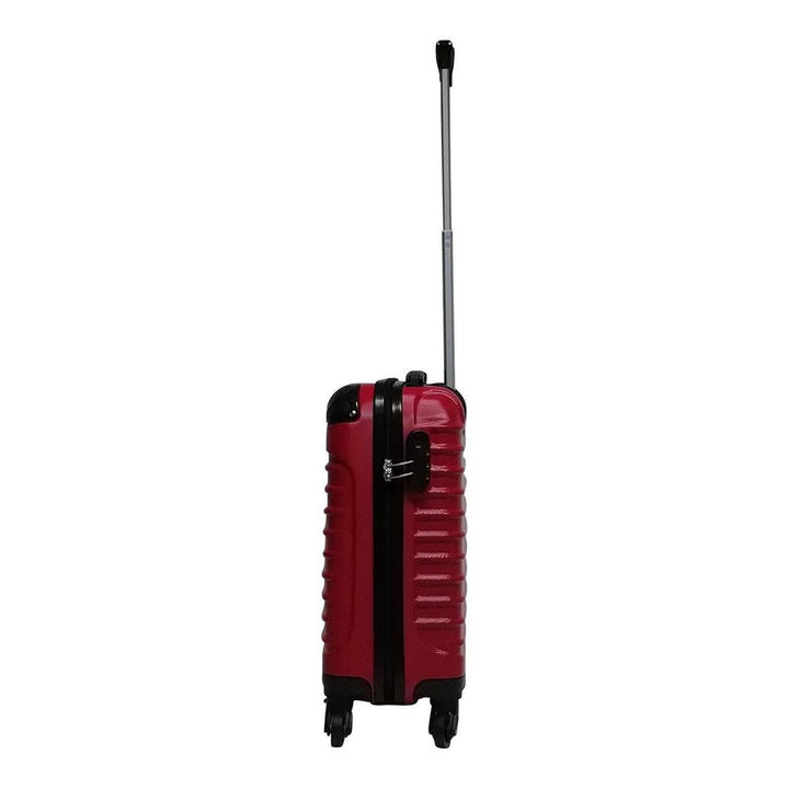 Stylish red hardshell travel luggage set; a spacious large suitcase & a convenient carry-on for any journey.