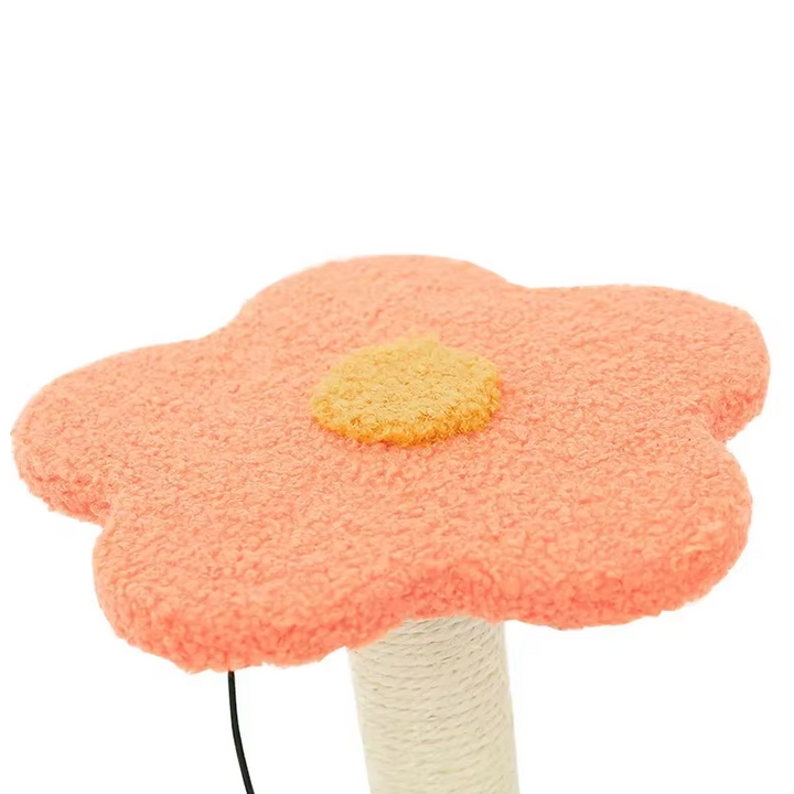 Bright sunflower pet furniture: A sturdy sisal cat scratching post featuring an interactive toy for playful felines.