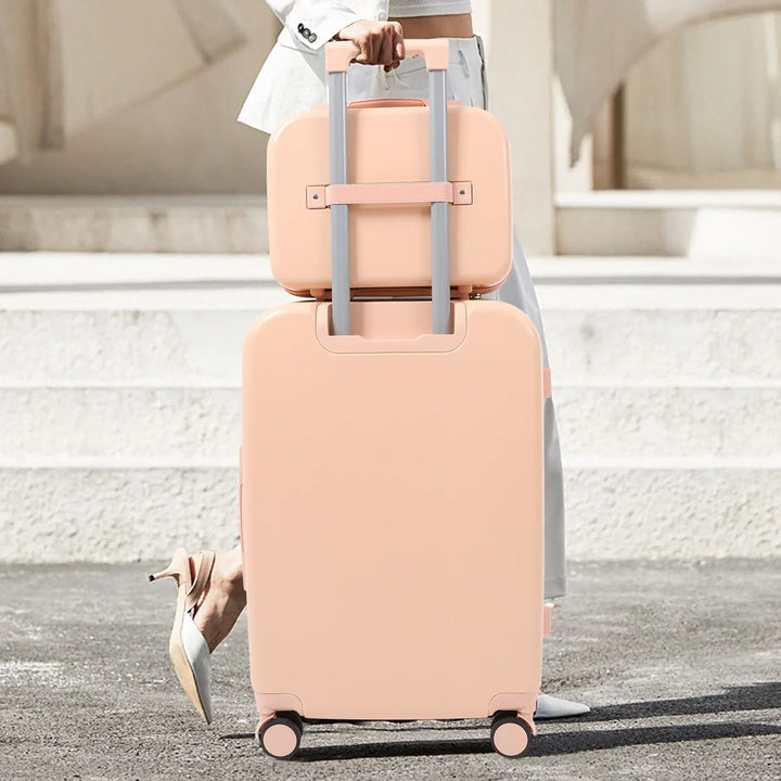Vienna Duo hard-shell travel suitcase set with wheeled carry-on and matching cosmetic bag for compact travel.