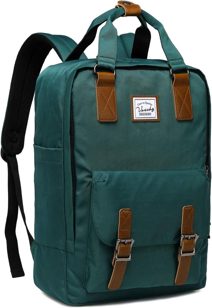 Practical 15.6" laptop backpack, water-resistant vintage look, featuring smart organizer pockets.