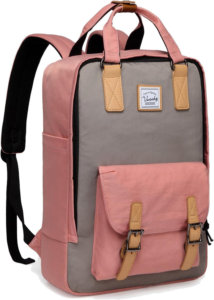Stylish 15.6-inch vintage backpack, water-resistant, perfect for school, work & travel.