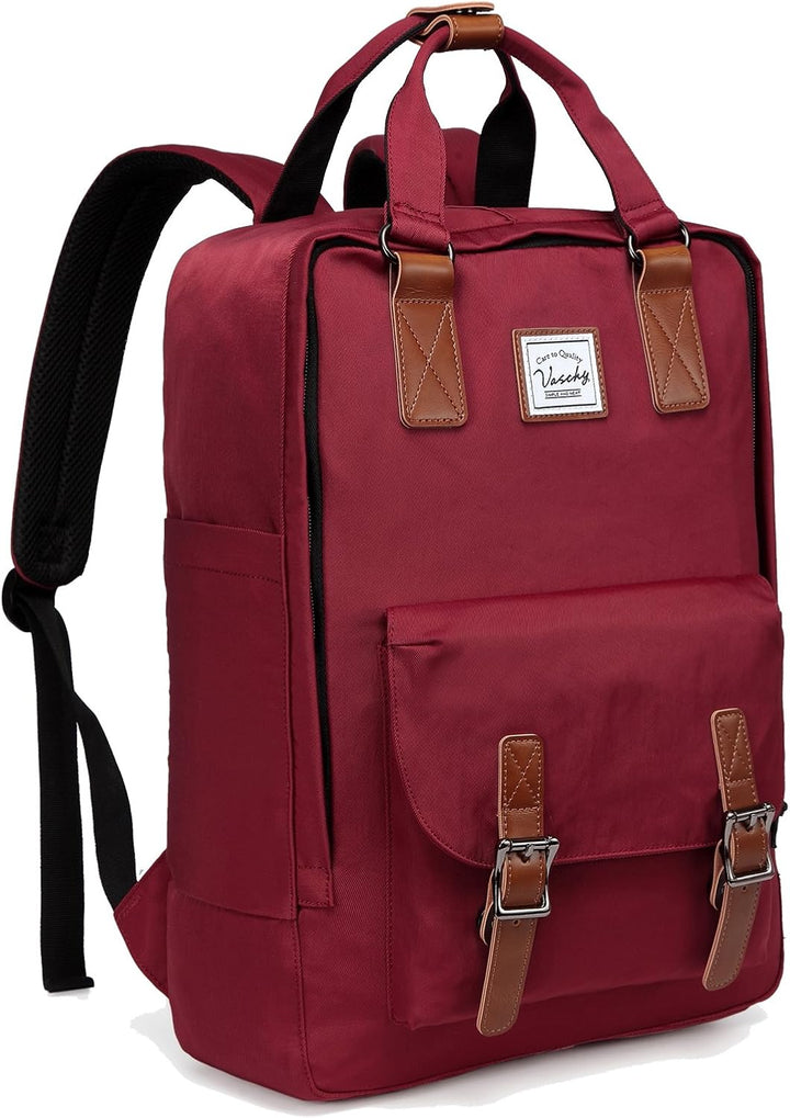 Durable water-resistant vintage laptop backpack, unisex, with ample organizer space.