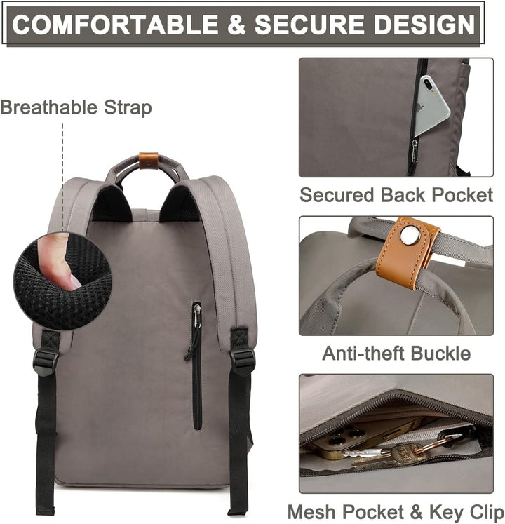 Water-resistant vintage travel pack, 15.6" laptop ready, great for urban explorers.