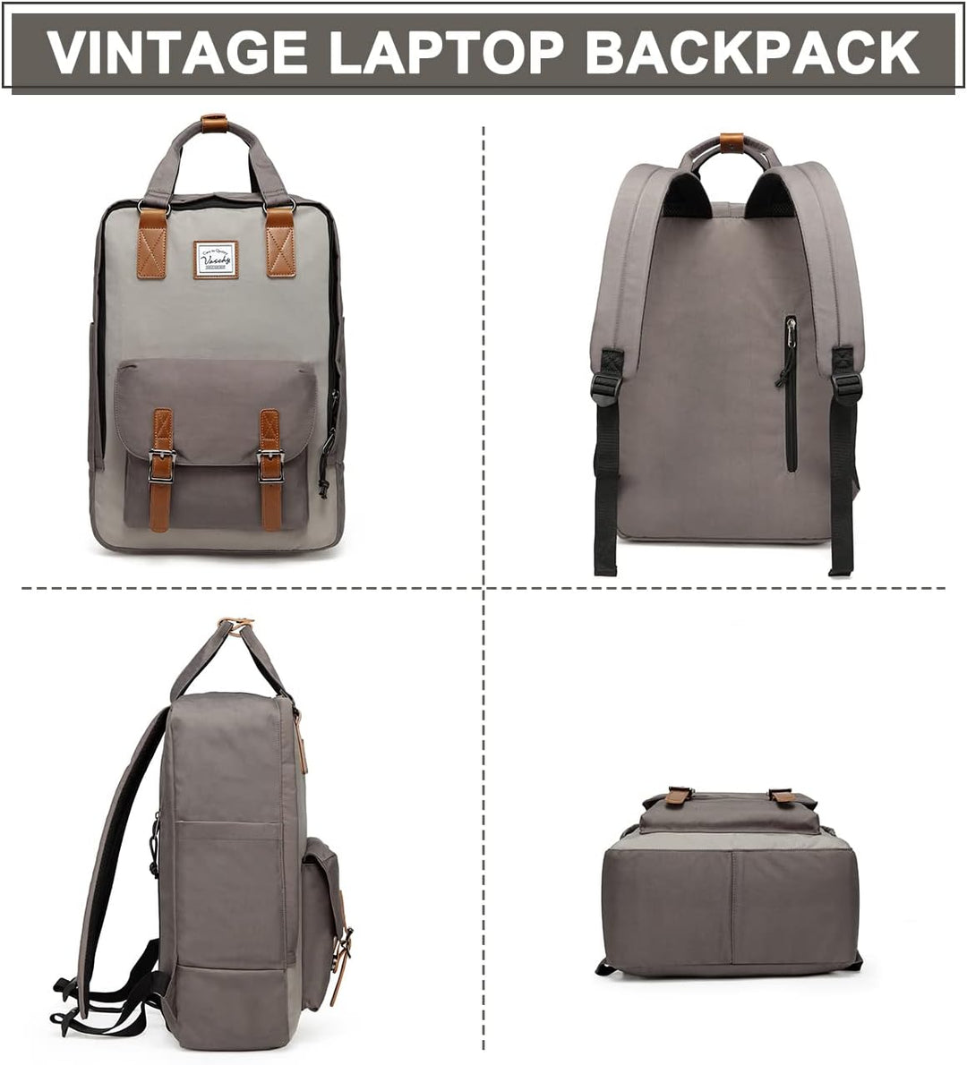 Organized 15.6-inch laptop backpack, water-resistant vintage design, suitable for men & women.