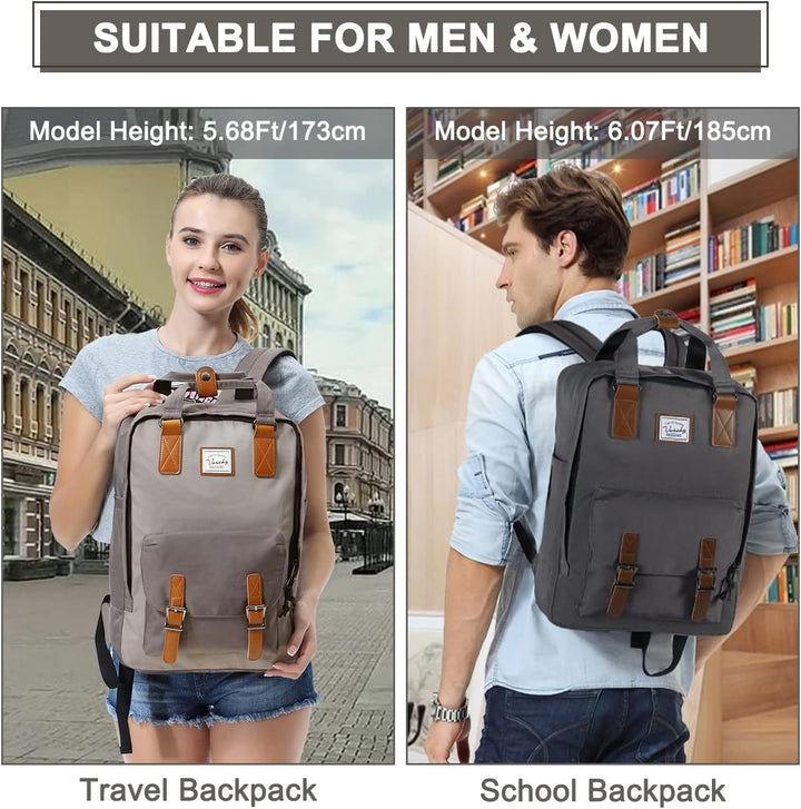 Daily carry vintage school bag, water-resistant & spacious for 15.6" laptops.