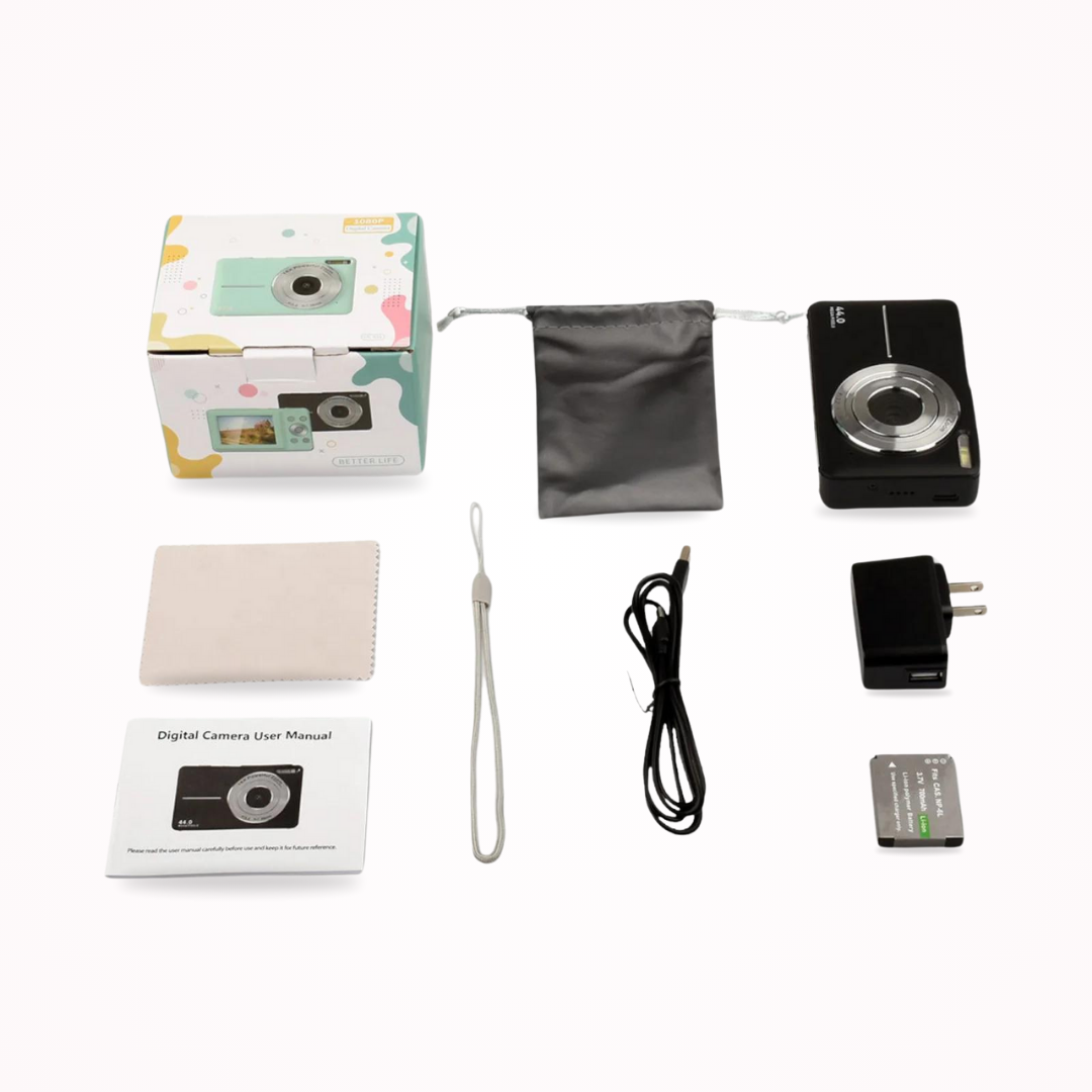 Compact retro digital camera, 1080p video. Perfect portable photography gear for travel.