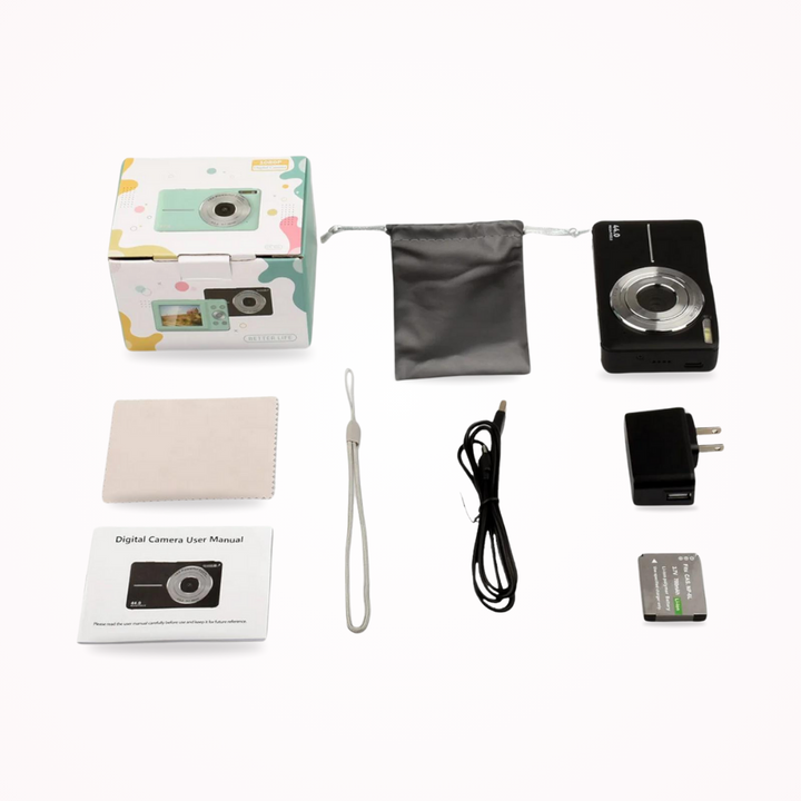 Compact retro digital camera, 1080p video. Perfect portable photography gear for travel.