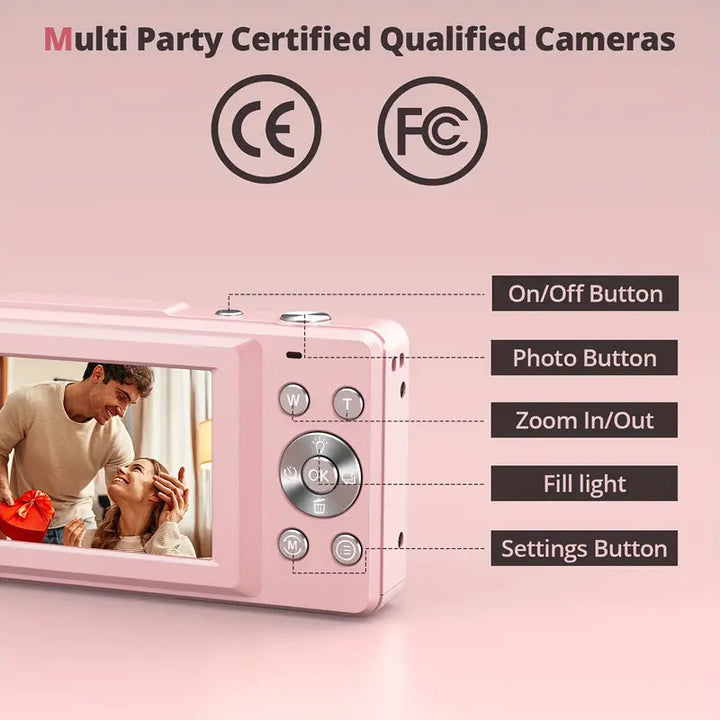 Stylish vintage digital camera for retro photography. Records crisp 1080p video. Nostalgic design.