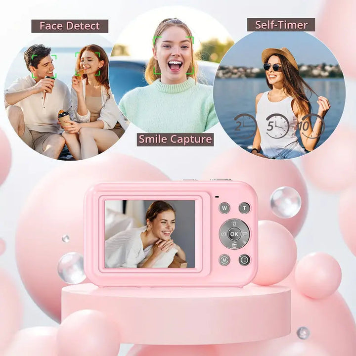 Experience retro photography with this portable vintage digital camera. Records clear 1080p video.