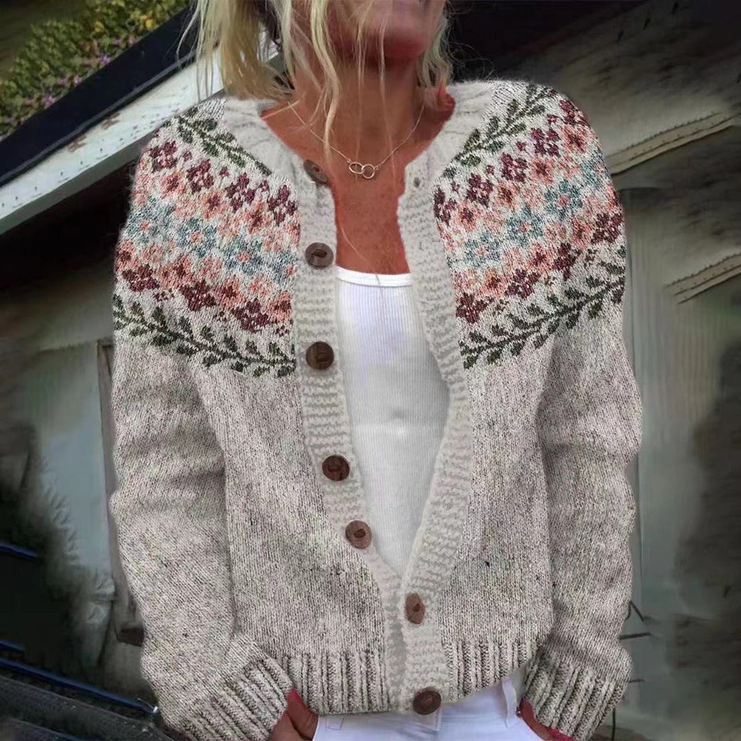 Cozy women's vintage Icelandic knit cardigan, perfect for autumn & winter, handmade knitwear
