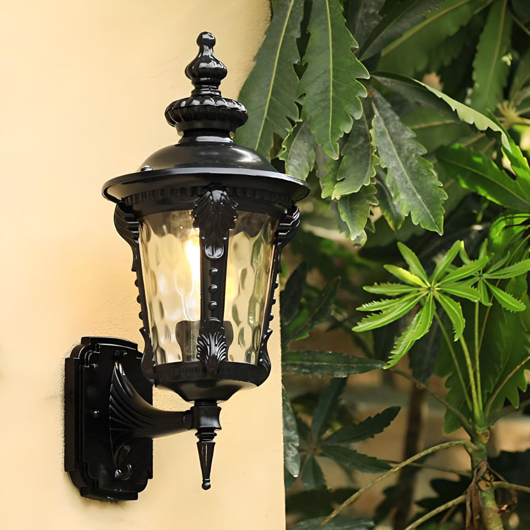 Classic aluminum & glass vintage outdoor wall lantern designed for traditional homes.