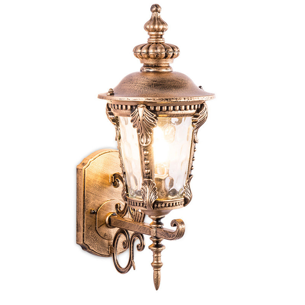 Aluminum & glass vintage wall lantern, perfect for illuminating any outdoor patio area.