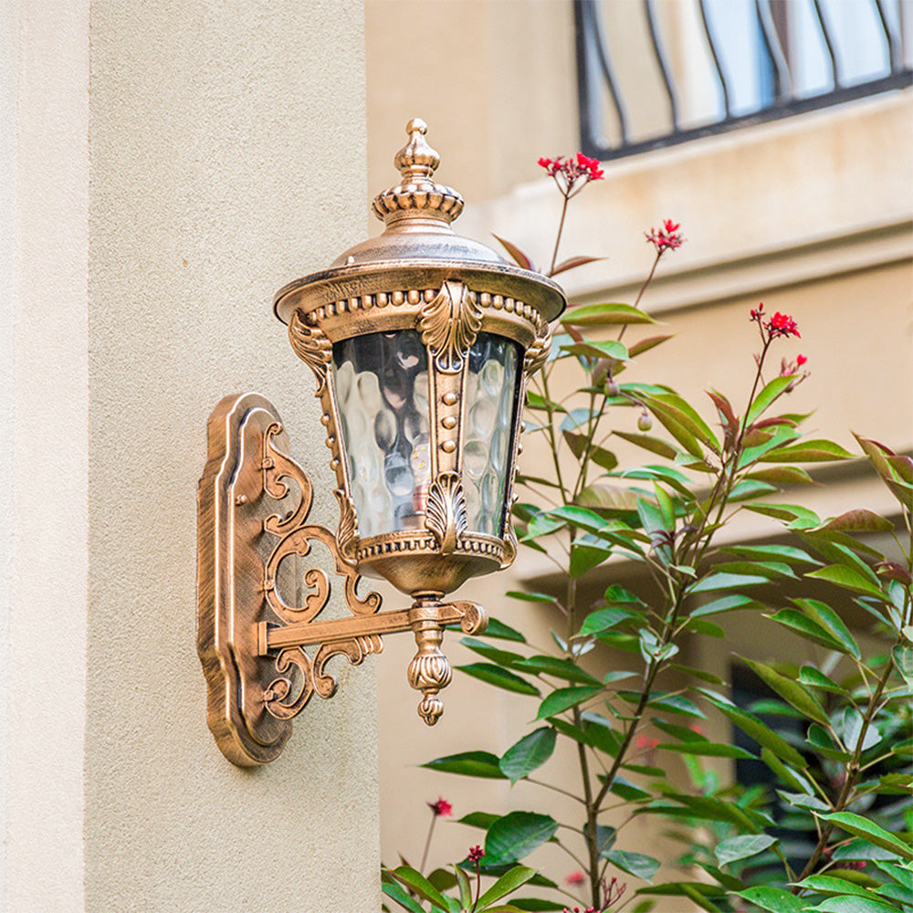Decorative vintage wall light, perfect for garden, porch, and patio outdoor spaces.