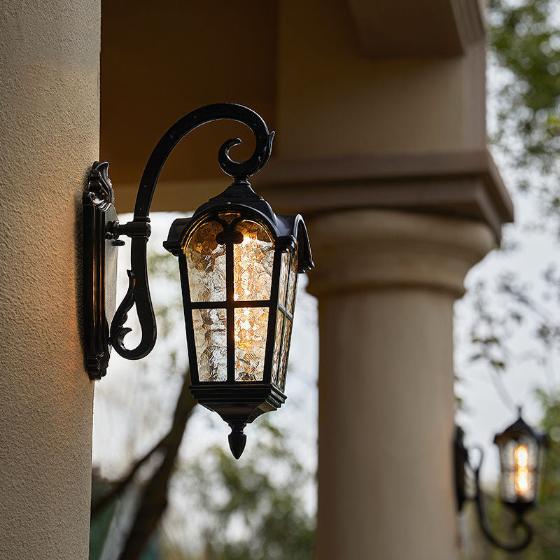Decorative vintage solar LED wall light with remote control, perfect for outdoor garden & patio ambiance.