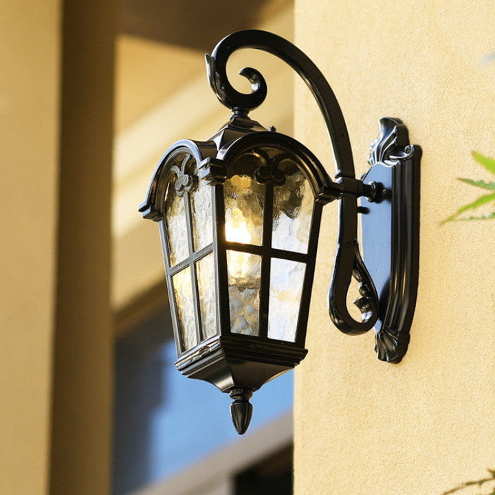 Easy-to-install vintage solar wall light with remote for convenient outdoor garden and patio lighting.