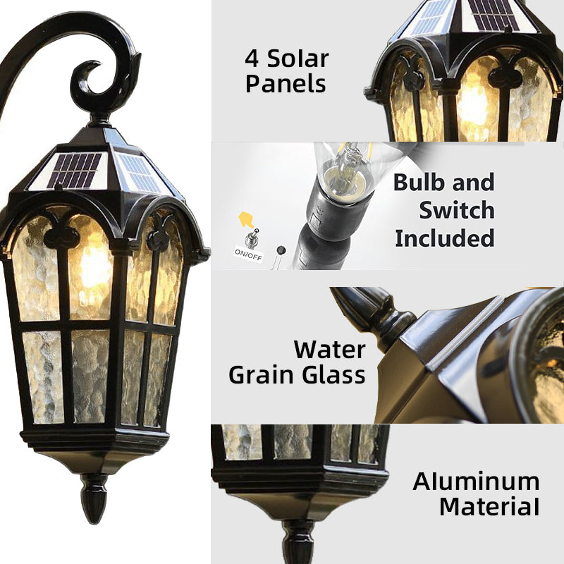 Eco-friendly vintage solar wall sconce, remote control for adjustable brightness on garden and patio.