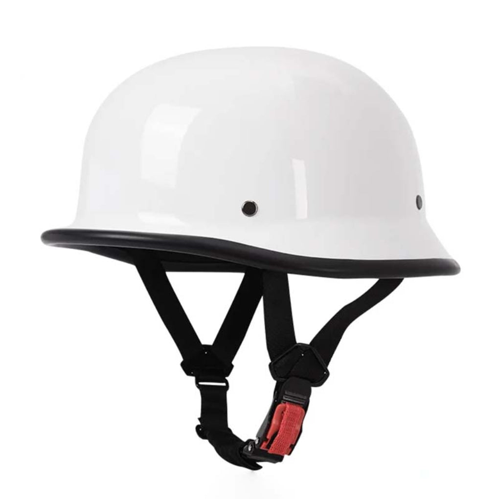 Classic open face skull cap helmet, vintage design, perfect rider gear for motorcycle enthusiasts